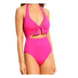 Gibson Latimer Swimsuit Women XL Pink One Piece Halter Bold Summer Tropical 80s